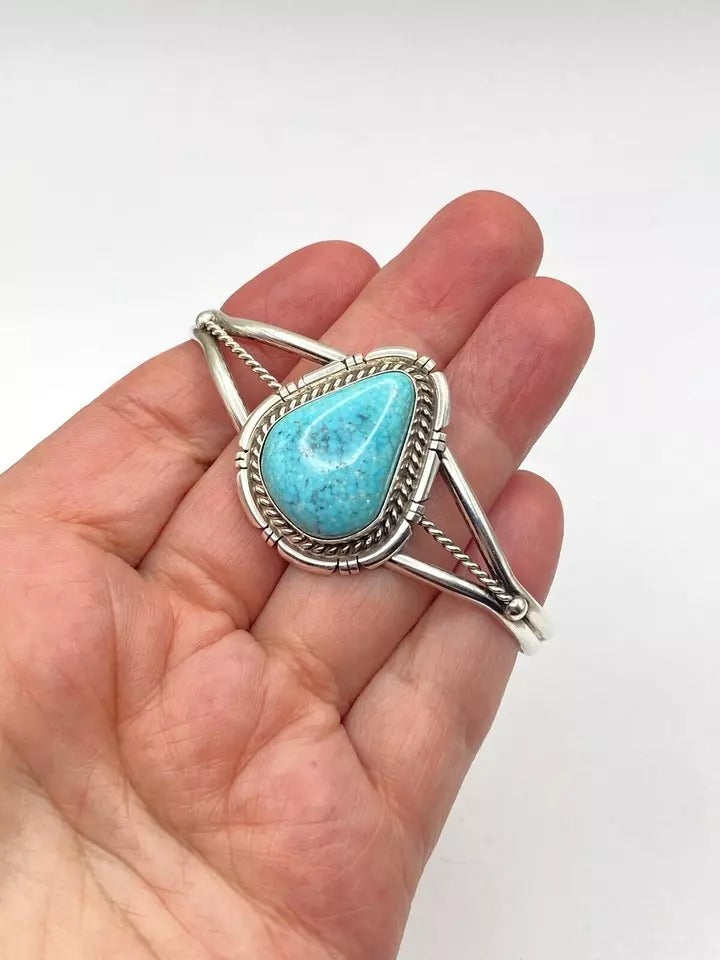 Kingman Water Web Turquoise Bracelet Sterling Teardrop Navajo David Skeets