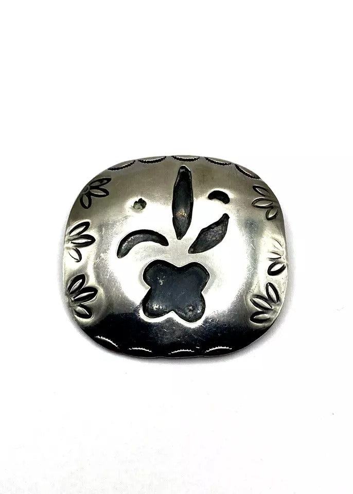 Vintage Sterling Silver Overlay Pin Pendant Floral Design Native American Style