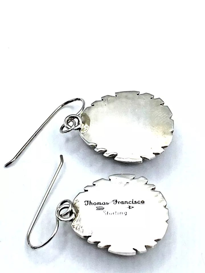 Kingman Spiderweb Turquoise Earrings Sterling Silver Navajo Thomas Francisco