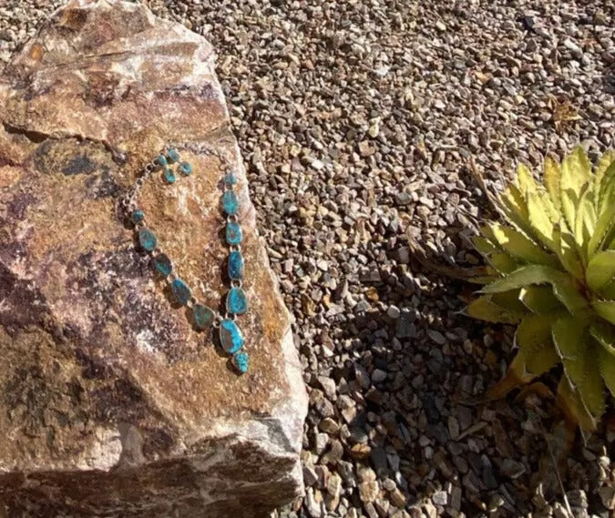 Pilot Mountain Turquoise Sterling Necklace Earring Set Statement J. Piaso Navajo