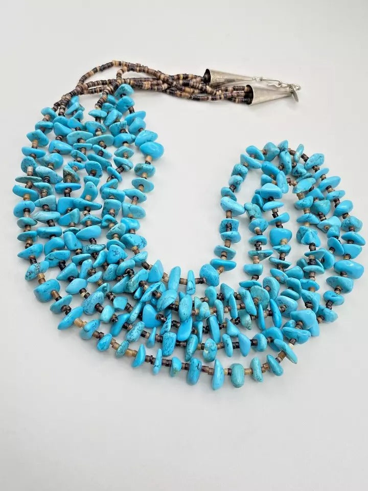 Heishi Bead Turquoise Nugget Necklace Three Strand Native American V. Blackgoat