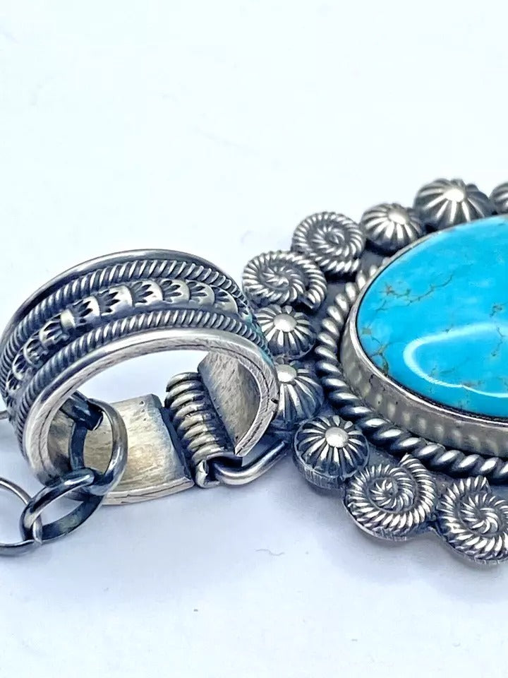 Contemporary Turquoise Pendant Sterling Silver Heavy Gauge Navajo Calladitto