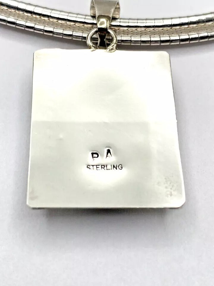Vintage Sterling Silver Pendant 3D Flat Silver Chain 18" Native American Signed