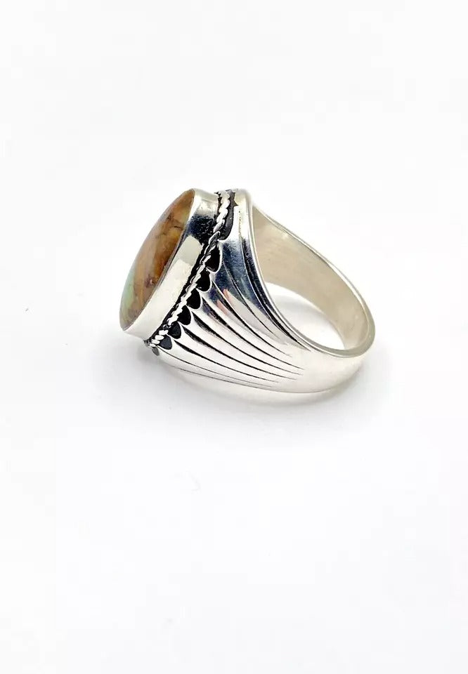 Boulder Ribbon Turquoise Ring Sterling Silver SZ 9.5 Native American Signed