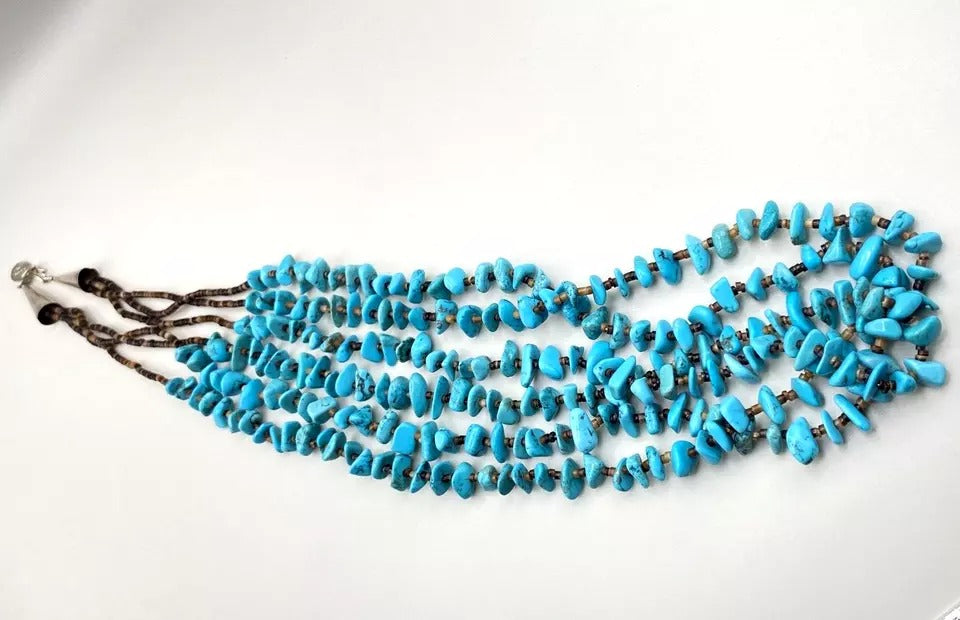 Heishi Bead Turquoise Nugget Necklace Three Strand Native American V. Blackgoat