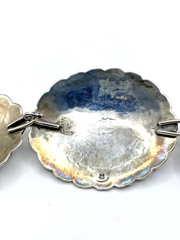 Vintage Retro 3 Piece Belt Buckle Set Sterling Silver Turquoise Navajo Signed