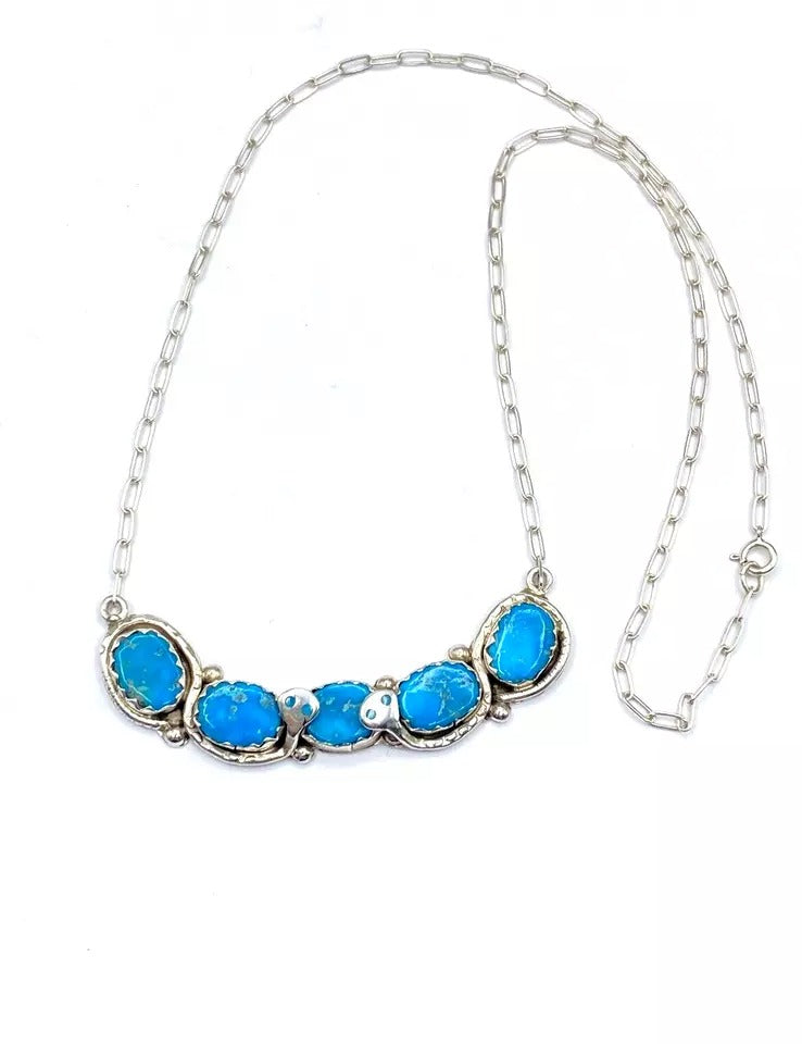 Effie C Style Kingman Turquoise Sterling Silver Pendant Necklace Zuni Snake Eye