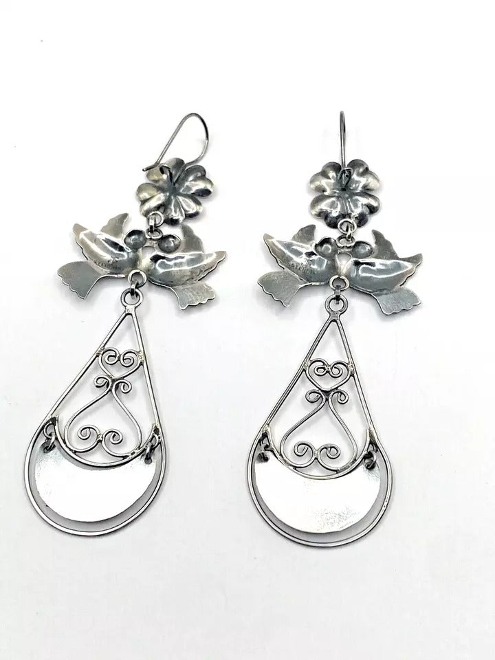 Federico Jimenez Dangle Earrings Sterling Silver "Frida's Doves" Native American