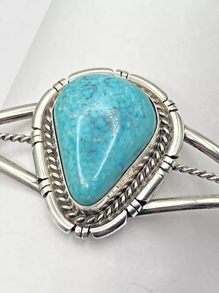Kingman Water Web Turquoise Bracelet Sterling Teardrop Navajo David Skeets