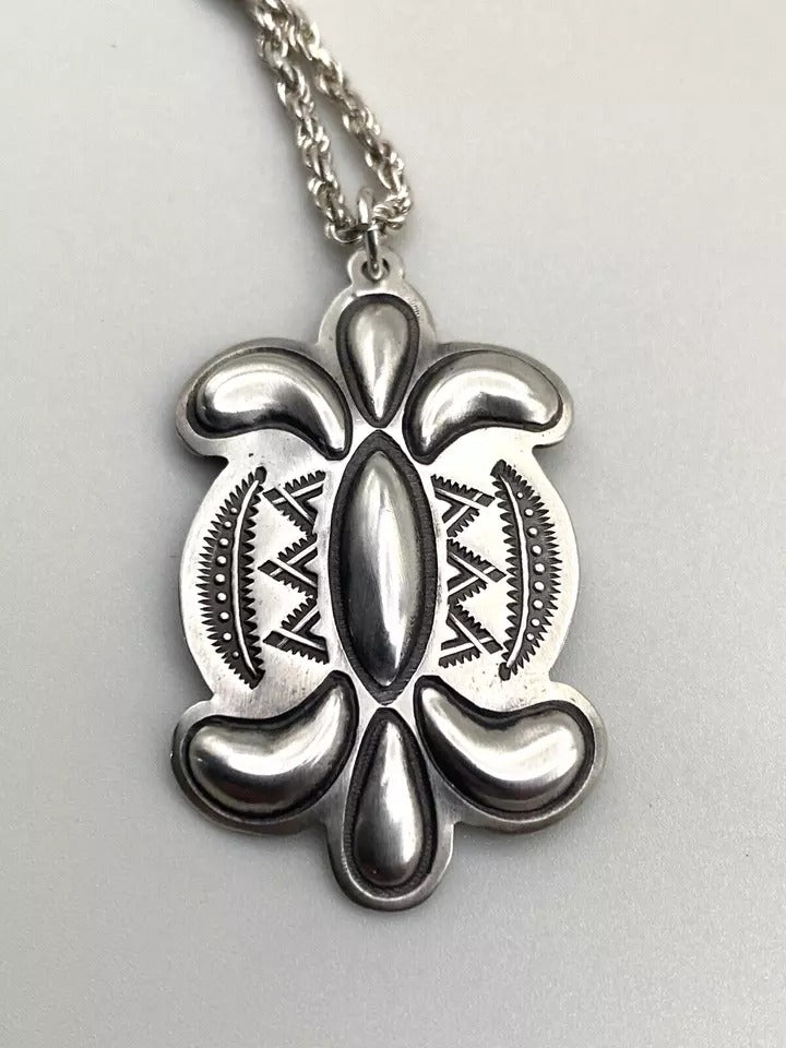 Native American Sterling Silver Earring Pendant Set Repousse Handmade Navajo