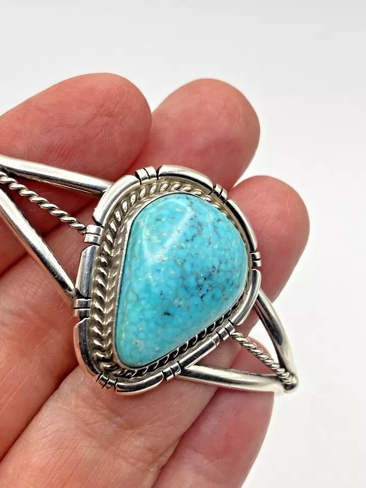Kingman Water Web Turquoise Bracelet Sterling Teardrop Navajo David Skeets
