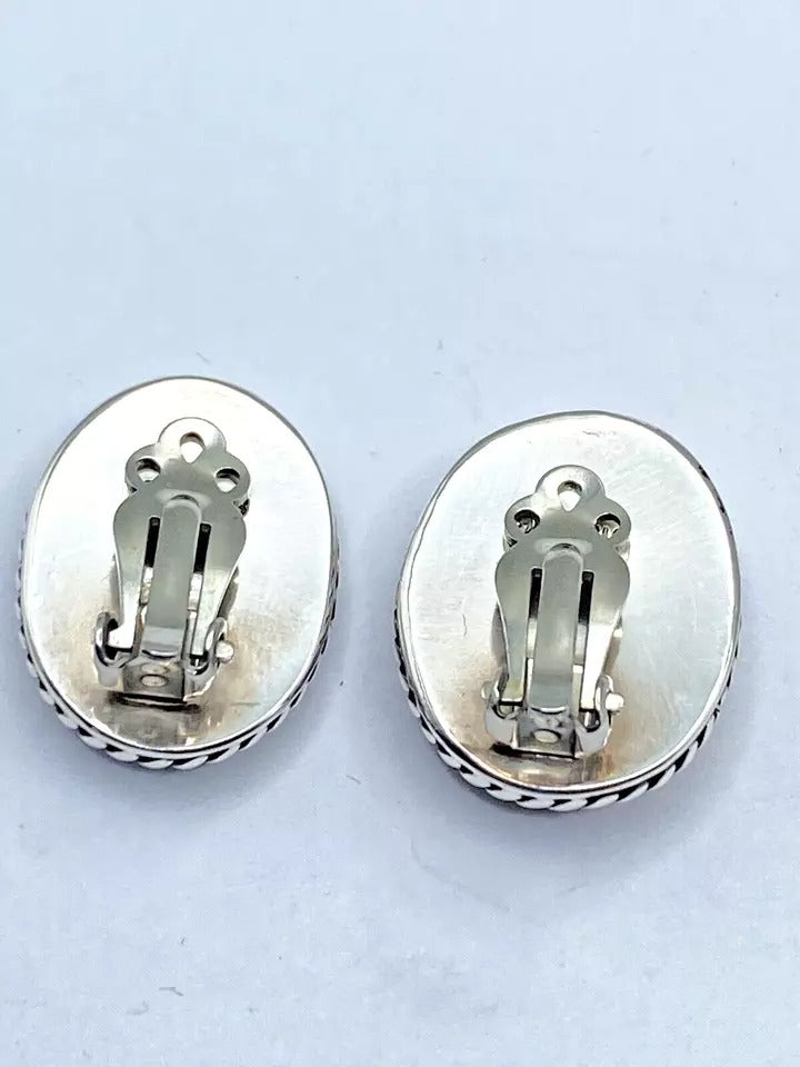 Vintage Spiny Oyster Shell Earrings Sterling Silver CLIP ON Native American
