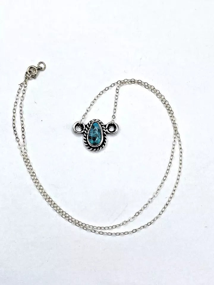 Bisbee Turquoise Petite Pendant Sterling Silver Chain Southwest Native American