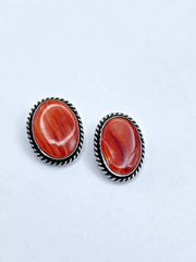 Vintage Spiny Oyster Shell Earrings Sterling Silver CLIP ON Native American