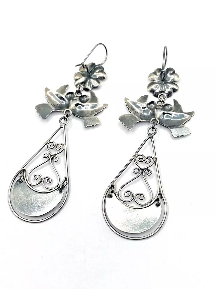 Federico Jimenez Dangle Earrings Sterling Silver "Frida's Doves" Native American