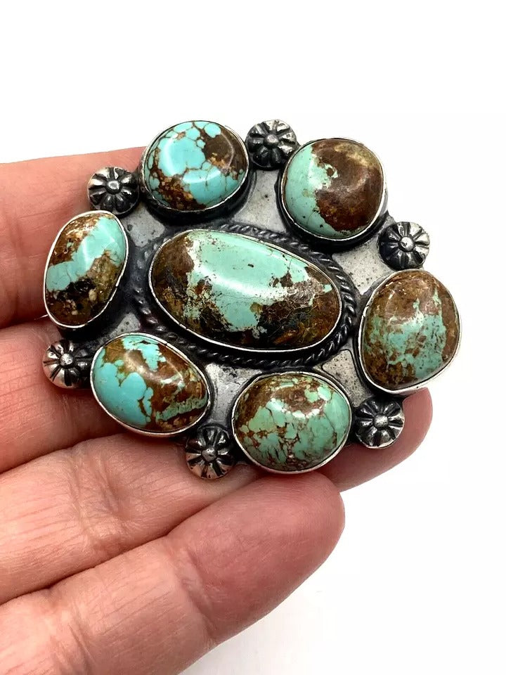 Green Turquoise Sterling Silver Statement Ring SZ 10 Adjustable Native American