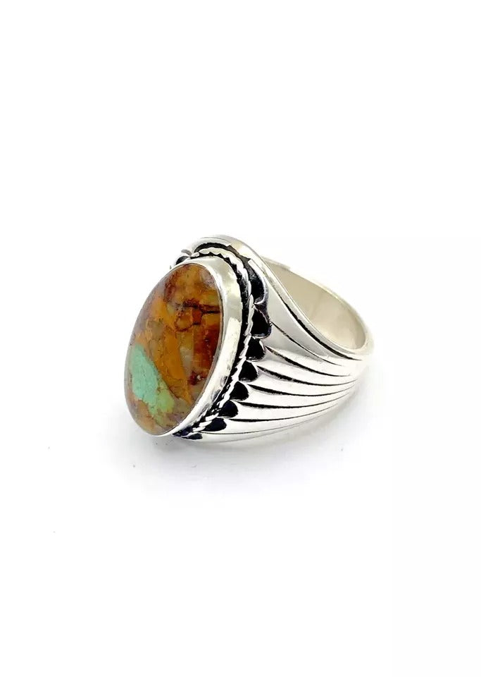 Boulder Ribbon Turquoise Ring Sterling Silver SZ 9.5 Native American Signed