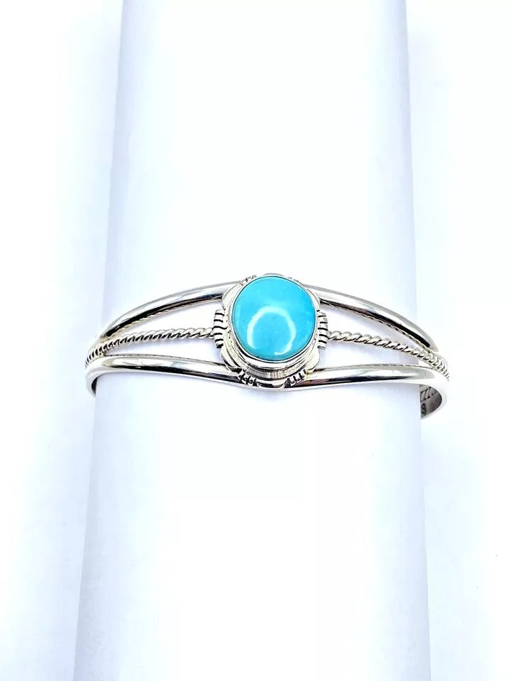 Petite Turquoise Cuff Bracelet Sterling Silver Southwest Native American Signed
