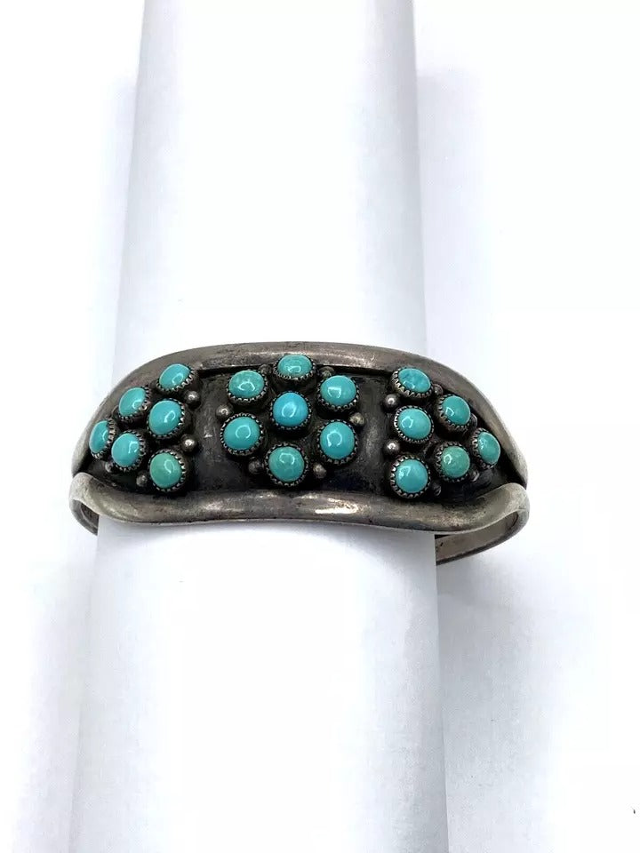 Vintage Zuni Sterling Silver Turquoise Dot Ring Bracelet Set SZ 7 C&L Mahooty