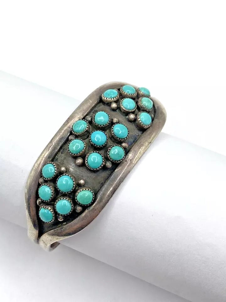 Vintage Zuni Sterling Silver Turquoise Dot Ring Bracelet Set SZ 7 C&L Mahooty