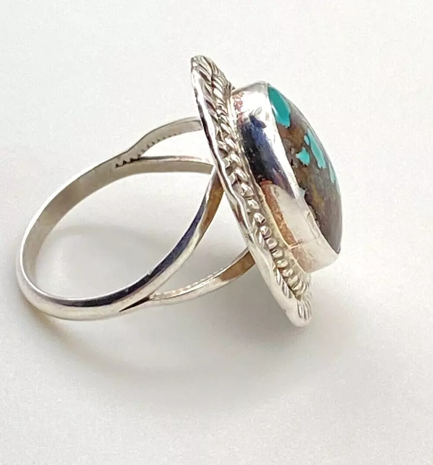 Green Turquoise Ring Sterling Silver Southwest Native American Size 9