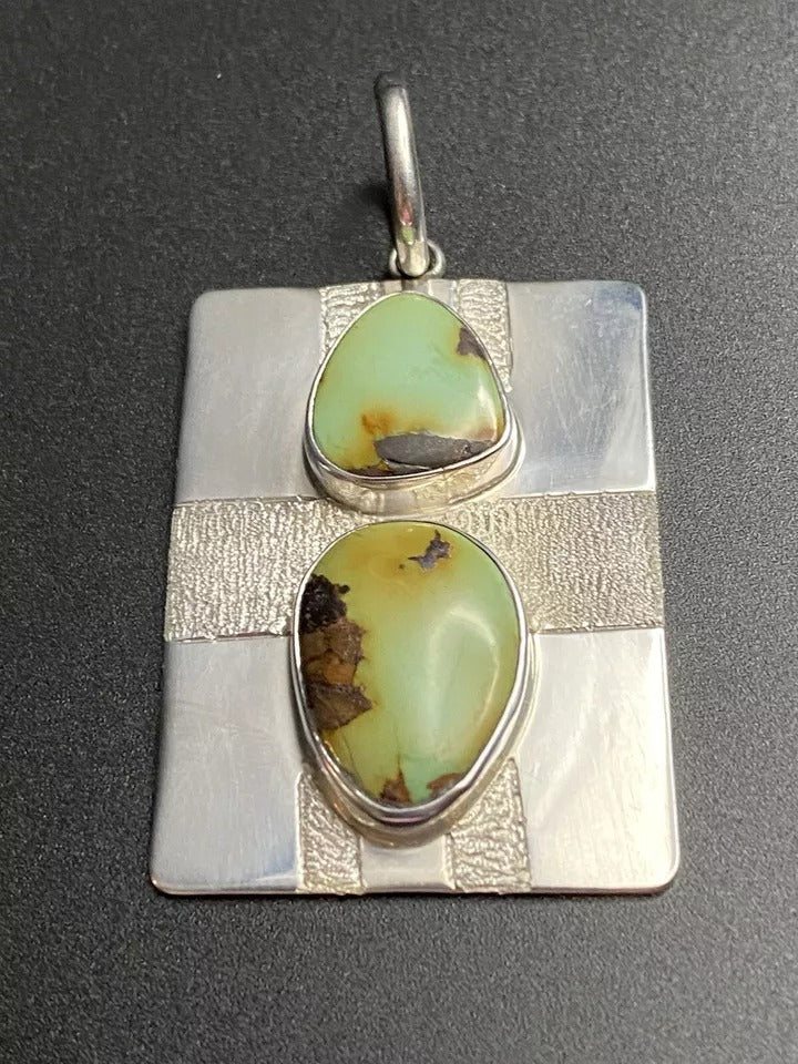 Candelaria Turquoise Pendant Native American Sterling Silver Navajo A Whitegoat