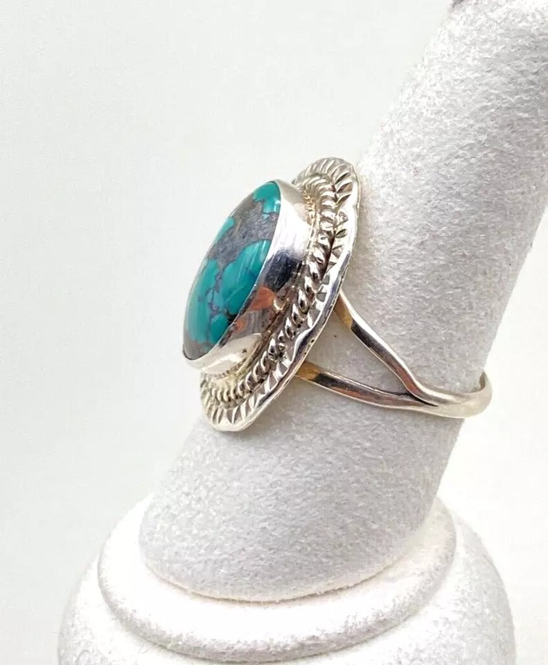 Green Turquoise Ring Sterling Silver Southwest Native American Size 9