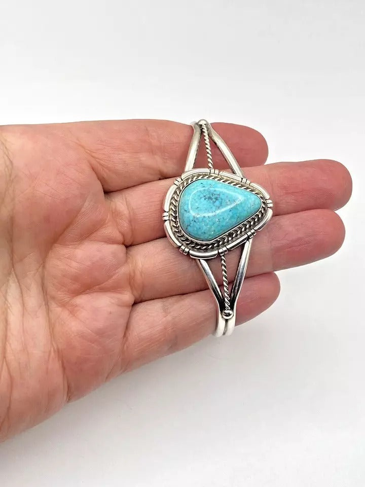 Kingman Water Web Turquoise Bracelet Sterling Teardrop Navajo David Skeets
