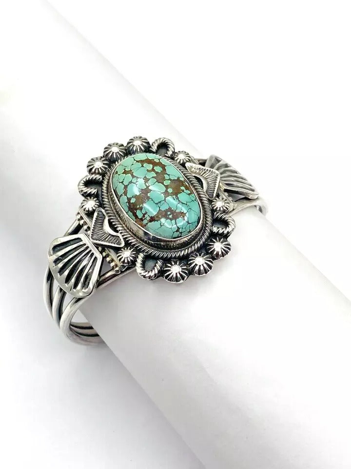 Heavy Gauge Sterling Turquoise Cuff Bracelet Navajo Leon Martinez Handmade