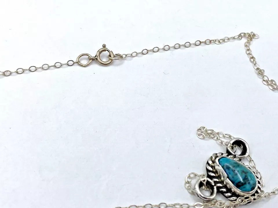 Bisbee Turquoise Petite Pendant Sterling Silver Chain Southwest Native American