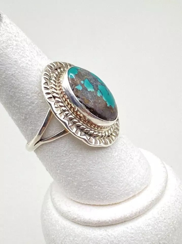 Green Turquoise Ring Sterling Silver Southwest Native American Size 9