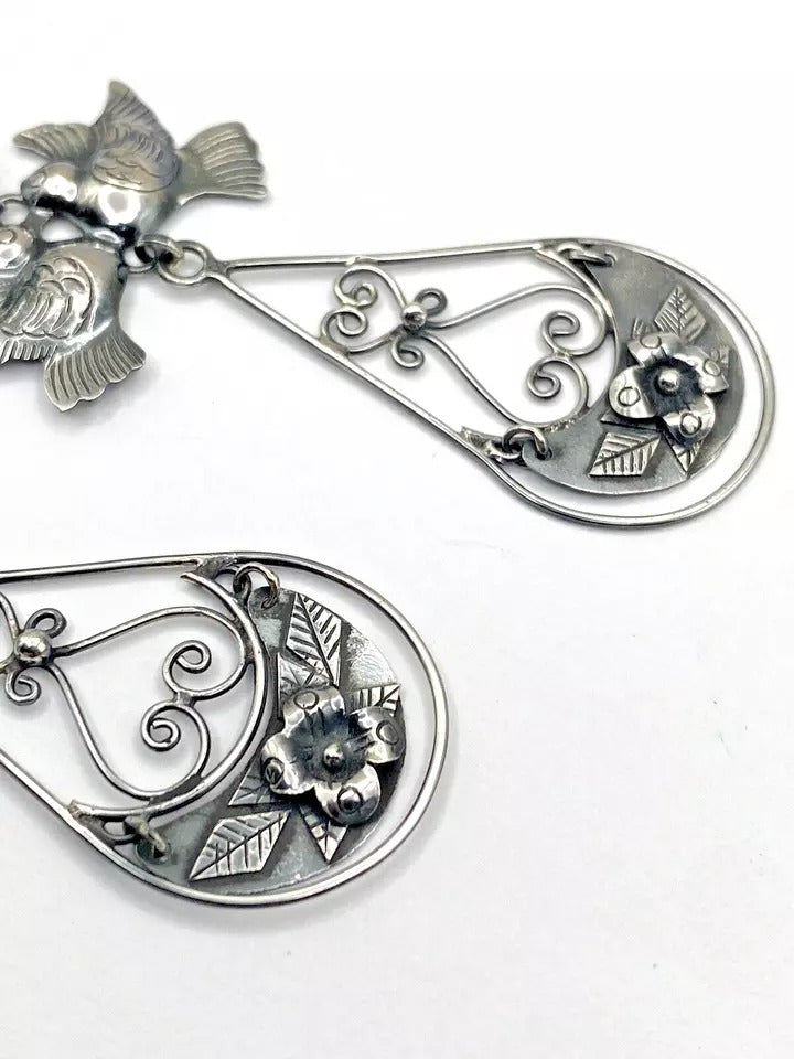 Federico Jimenez Dangle Earrings Sterling Silver "Frida's Doves" Native American