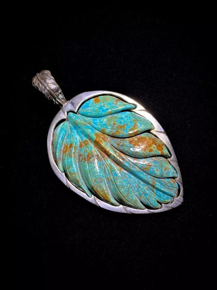 John Winston Vintage Turquoise Sterling Silver Hand Carved Pendant Pilot Mtn