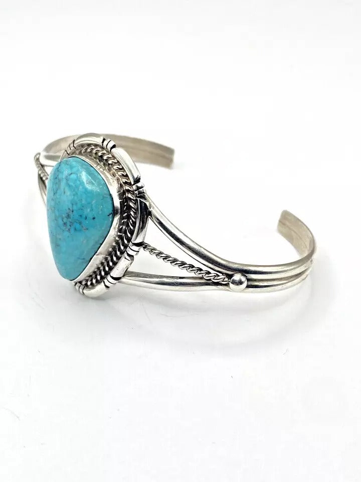Kingman Water Web Turquoise Bracelet Sterling Teardrop Navajo David Skeets