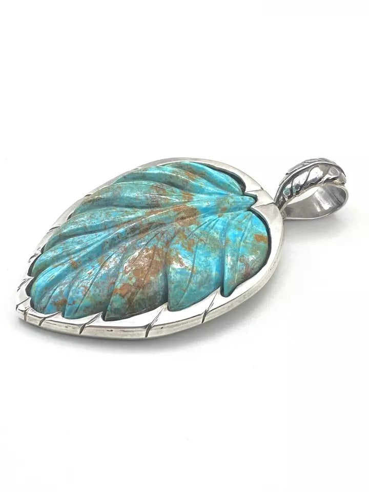 John Winston Vintage Turquoise Sterling Silver Hand Carved Pendant Pilot Mtn