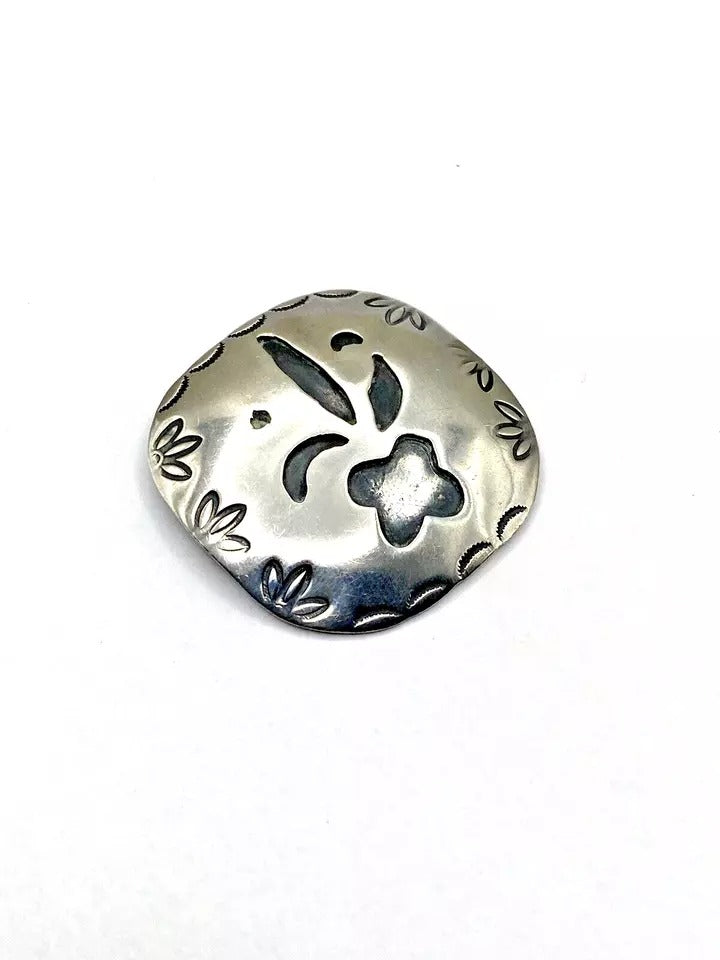 Vintage Sterling Silver Overlay Pin Pendant Floral Design Native American Style