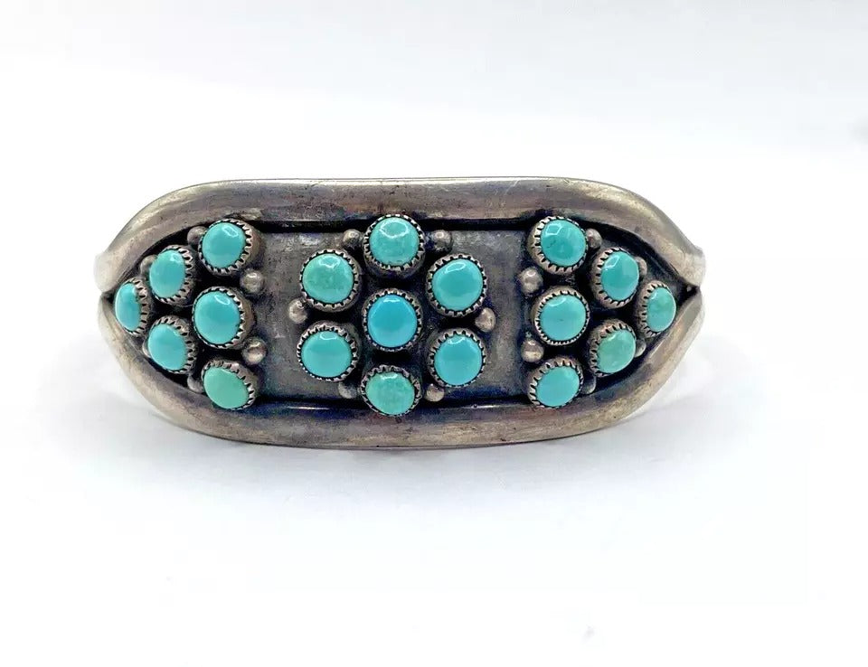 Vintage Zuni Sterling Silver Turquoise Dot Ring Bracelet Set SZ 7 C&L Mahooty