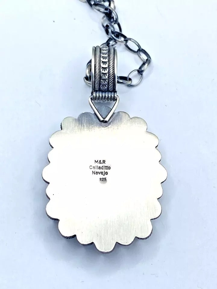 Contemporary Turquoise Pendant Sterling Silver Heavy Gauge Navajo Calladitto