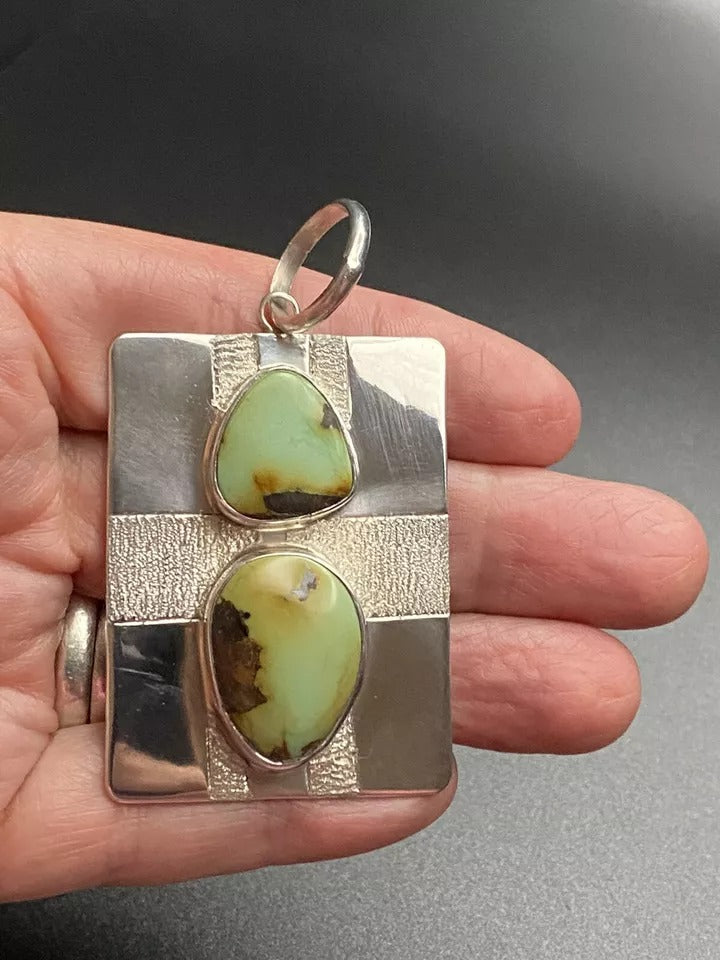 Candelaria Turquoise Pendant Native American Sterling Silver Navajo A Whitegoat