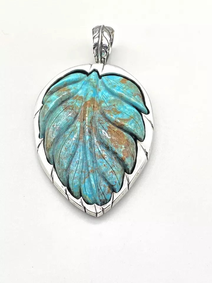 John Winston Vintage Turquoise Sterling Silver Hand Carved Pendant Pilot Mtn