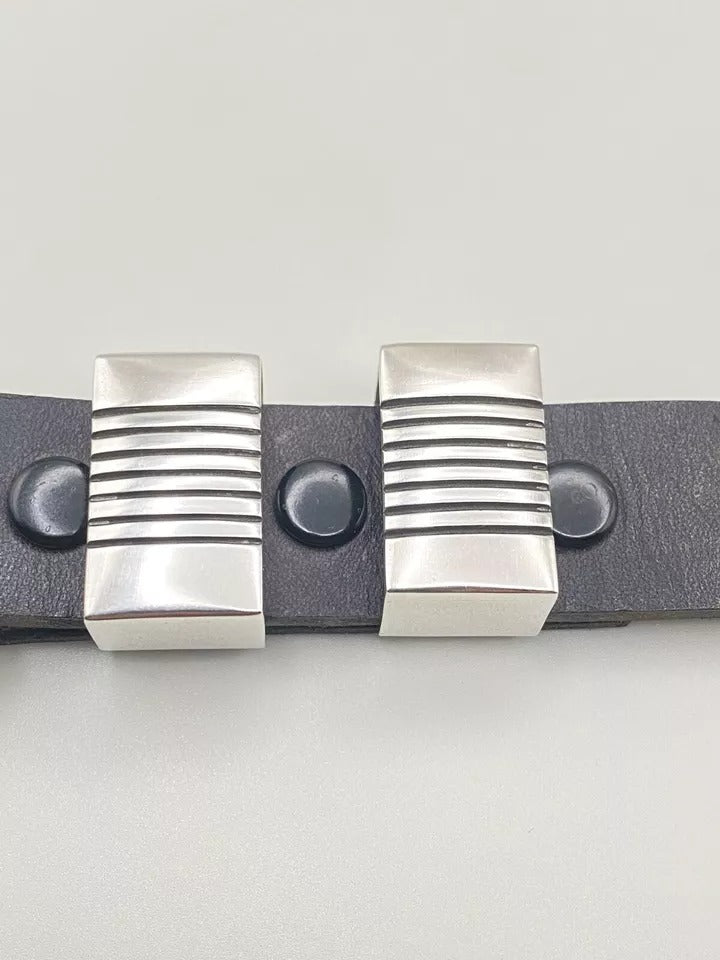 Native American Sterling Silver Large Ranger Belt Buckle Set Navajo Curtis Pete