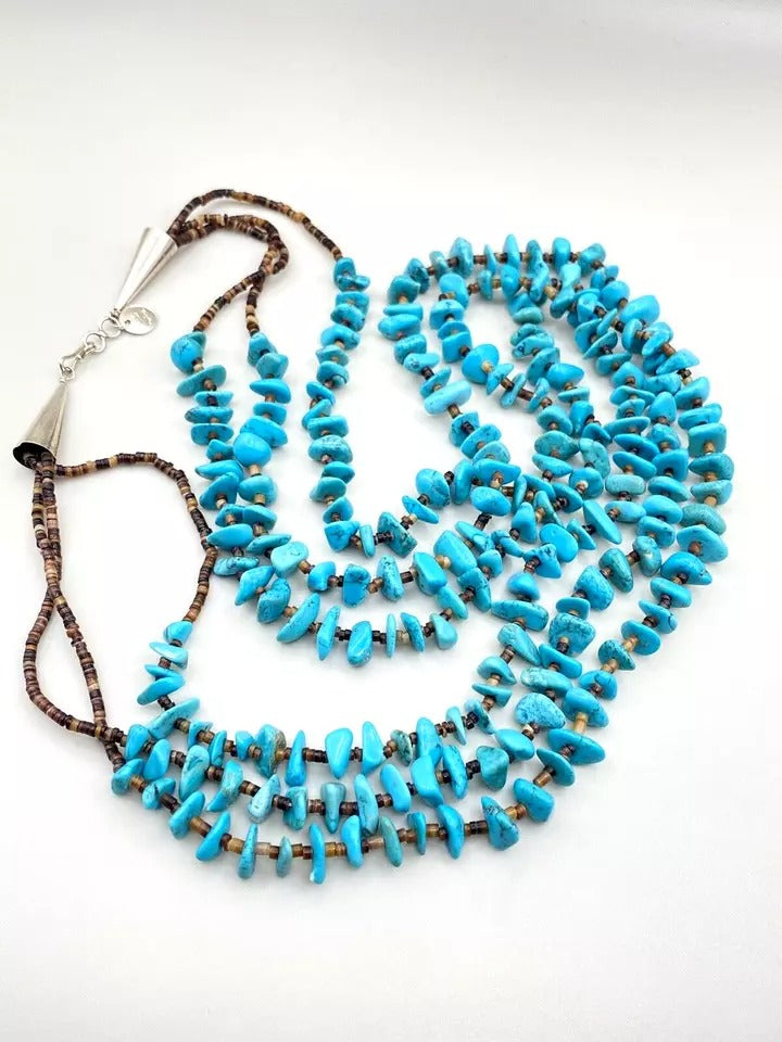 Heishi Bead Turquoise Nugget Necklace Three Strand Native American V. Blackgoat
