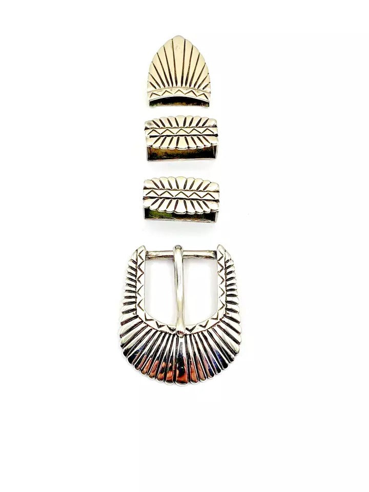 Vintage 4-Piece Sterling Ranger Set Sunburst Stamp Work Southwestern R.D. Moore