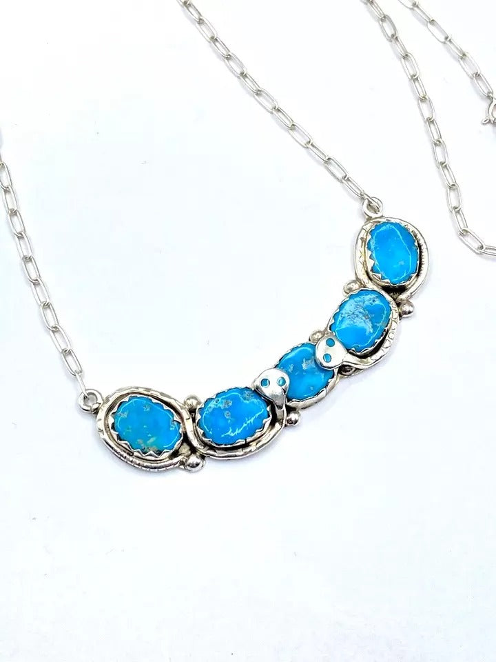 Effie C Style Kingman Turquoise Sterling Silver Pendant Necklace Zuni Snake Eye