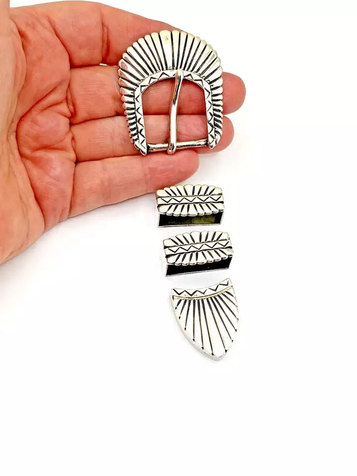Vintage 4-Piece Sterling Ranger Set Sunburst Stamp Work Southwestern R.D. Moore