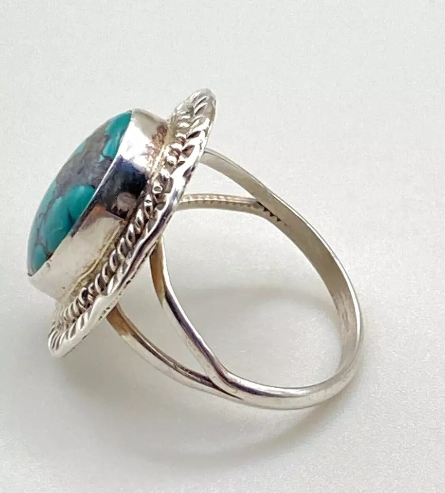 Green Turquoise Ring Sterling Silver Southwest Native American Size 9