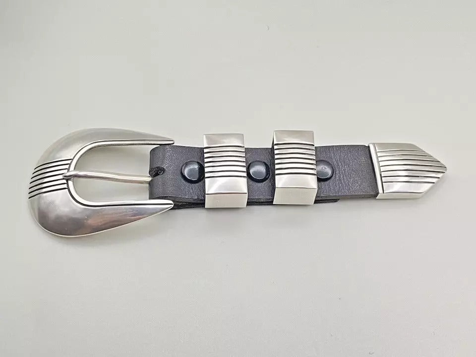 Native American Sterling Silver Large Ranger Belt Buckle Set Navajo Curtis Pete