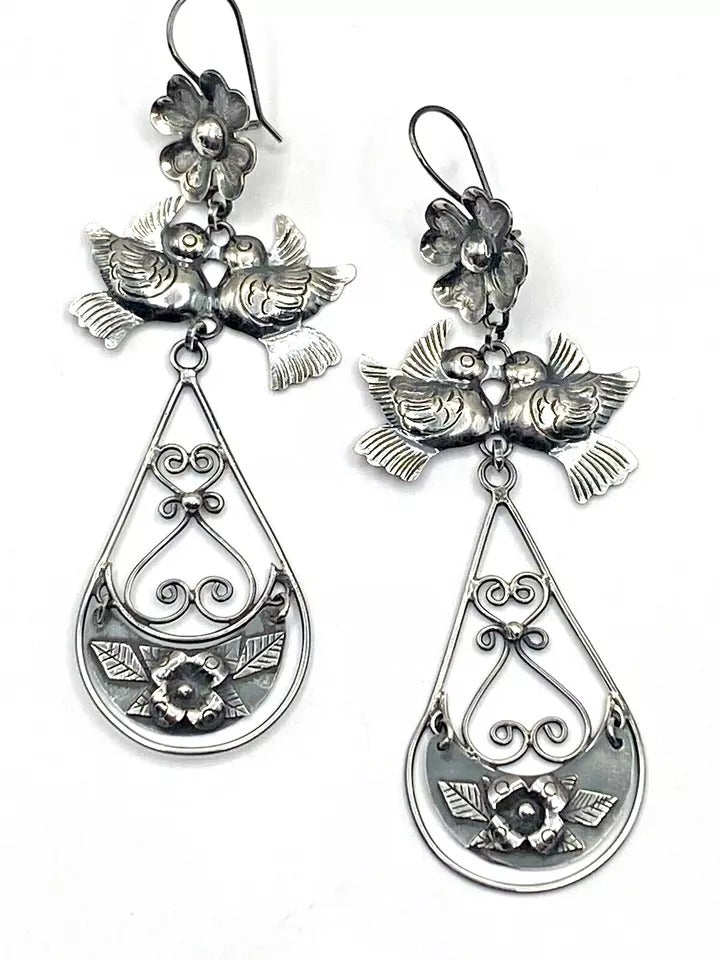 Federico Jimenez Dangle Earrings Sterling Silver "Frida's Doves" Native American