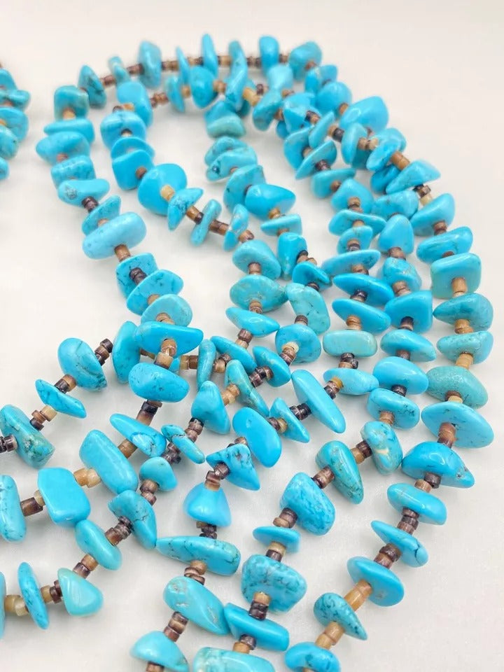 Heishi Bead Turquoise Nugget Necklace Three Strand Native American V. Blackgoat
