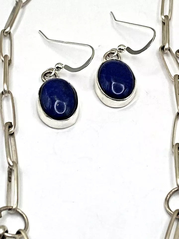 Lapis 5-Pendant Necklace Earring Set Handmade Chain 25" Navajo Native American